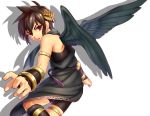 11kkr 1boy angel belt bike_shorts bird_wings brown_eyes brown_hair child dark_pit kid_icarus kid_icarus_uprising male_focus outstretched_hand shorts simple_background solo toga white_background wings wreath 