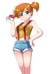  1girl breasts green_eyes kasumi_(pokemon) orange_hair poke_ball pokemon pokemon_(anime) ponytail short_shorts shorts simple_background 