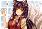  1girl ahoge ahri animal_ears black_hair heart jewelry kitsune_mimi league_of_legends long_hair school_uniform smile tail urusai-baka yellow_eyes 