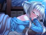  1girl amakano bed blush brown_hair closed_eyes game_cg kanbayashi_mizuki open_mouth pillow piromizu solo 