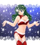  1girl bikini blue_eyes christmas female fuumiinu green_hair horns long_hair lum oni snow solo swimsuit urusei_yatsura 