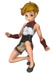  1boy belt blonde_hair brown_eyes child clenched_hand fantasy_earth_zero highres male_focus matching_hair/eyes mybabyboy open_mouth shoes short_hair shorts simple_background solo vest white_background 