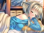  1girl amakano bed blush brown_hair closed_eyes game_cg kanbayashi_mizuki mole open_mouth pillow piromizu solo 