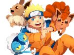  1boy blonde_hair blue_eyes crossover eevee froakie headband naruto open_mouth pokemon shoda_(straight62) tagme uzumaki_naruto vulpix 