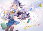  aqua_eyes blue_hair book bow butterfly hat long_hair original rie_(reverie) skirt skirt_lift thigh-highs 