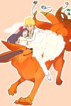  blonde_hair carrying dress fox husband_and_wife hyuuga_hinata kurama_(naruto) multiple_tails naruto princess_carry riding tail ume7610 uzumaki_naruto veil wedding_dress whiskers 