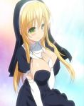 blonde_hair blush breasts detached_sleeves huge_breasts long_hair love_colon nun screencap smile stitched 