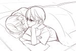  2boys bed blanket blush child free! lying male_focus matsuoka_rin megumi-square monochrome multiple_boys nanase_haruka_(free!) pillow shirt sketch sleeping t-shirt 