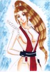  1girl breasts fatal_fury knot large_breasts ponytail rope shiranui_mai snk solo traditional_media 