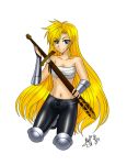  1girl armor blonde_hair blue_eyes janne_d&#039;arc leather leather_pants long_hair neo_geo pants sword weapon world_heroes wrapped 