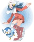  blue_eyes blue_hair coat hainchu hikari_(pokemon) piplup pokemon winter_clothes 