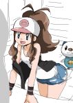  blue_eyes brown_hair hainchu hat off_shoulder oshawott pokemon touko_(pokemon) 