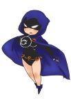  1girl cartoon_network chibi cloak dc_comics flying glowing glowing_eyes hood leotard raven_(dc) solo teen_titans 