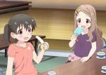  2girls animated animated_gif aoba_kokona banana food fruit kuraue_hinata lowres multiple_girls tea yama_no_susume 