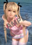  3d blonde_hair blue_eyes dead_or_alive dead_or_alive_5 long_hair marie_rose ribbon smile swimsuit tied_hair twintails water 