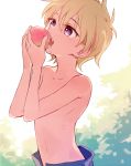  1boy blonde_hair blue21 blue_eyes child eating kenny_mccormick male_focus outdoors solo south_park standing tagme topless 