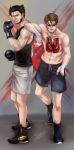  10s 2014 2boys abs bandage boxing_gloves brown_hair kyami leaning male_focus marvel multiple_boys scott_summers sunglasses tank_top topless wolverine x-men 