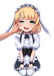  1girl amatelas animal_ears blonde_hair cheek_pinching gochuumon_wa_usagi_desu_ka? kirima_sharo maid maid_headdress open_mouth pinching solo_focus tears white_background 