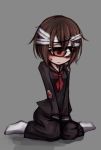  1girl bandage blood brown_eyes brown_hair cyclops deep_wound female grey_background injury monster_girl one-eyed original ray-k school_uniform short_hair simple_background socks solo torn_clothes usui_sachi 