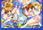  4girls absurdres ass barefoot bikini blush breasts cleavage couple einhart_stratos fate_testarossa feet fish fujima_takuya hand_holding heterochromia highres interlocked_fingers lyrical_nanoha mahou_shoujo_lyrical_nanoha mahou_shoujo_lyrical_nanoha_vivid multiple_girls official_art smile soles swimsuit takamachi_nanoha toes under_boob underwater vivio water wet yuri 