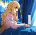  amagi_brilliant_park bed blonde_hair blue_eyes curly_hair highres latifa_fleuranza long_hair pajamas screencap side_view 