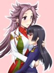  2girls blush breasts comic earrings female_admiral_(kantai_collection) highres hug japanese_clothes jewelry jun&#039;you_(kantai_collection) kantai_collection large_breasts long_hair military military_uniform multiple_girls naval_uniform purple_hair takaoka_nanase uniform yuri 