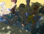  2boys 3girls barefoot child copyright_request feet highres m_nyanyan multiple_boys multiple_girls outdoors shadow swimsuit toes 