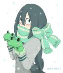  artist_request asui_tsuyu black_eyes black_hair boku_no_hero_academia cold frog mittens snow winter 