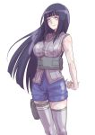  1girl arms_behind_back artist_request breasts female hime_cut hyuuga_hinata lavender_eyes looking_at_viewer naruto naruto:_the_last shorts sleeveless smile solo thigh-highs 