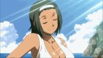 1girl animated animated_gif armpits bare_shoulders bouncing_breasts breasts cleavage closed_eyes dark_skin eyes_closed female huge_breasts manyuu_hikenchou oiso short_hair smile solo