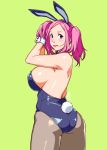  animal_ears blue_eyes breasts bunny_tail green_background large_breasts pink_hair rabbit_ears sideboob tail twintails wide_hips 