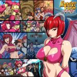  5girls 90s animal_ears bare_shoulders blonde_hair blue_hair breasts brown_hair cap cleavage cleavage_cutout clenched_teeth cross crucifixion demon_girl demon_wings fighting fushisha_o golem_(monster_farm) holly_(monster_farm) horns inline_skates large_breasts looking_at_viewer mint_(monster_farm) monster_farm moon mopsy_(monster_farm) multiple_girls nail_polish navel night open_mouth pink_golem_(monster_farm) pixie_(monster_farm) punching rabbit_ears red_eyes redhead roller_skates sakura_genki serious short_hair shorts skates sky star succubus surprised teeth vanity_(monster_farm) wings 