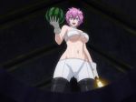  1girl bare_shoulders blue_eyes breasts fairy_tail food from_below fruit gloves navel pink_hair screencap standing stitched under_boob virgo_(fairy_tail) watermelon 