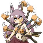  1girl animal_ears fang midriff navel purple_hair rairarai sword tagme weapon 