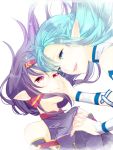  2girls asuna_(sao) asuna_(sao-alo) blue_eyes blue_hair fingerless_gloves gloves hairband long_hair multiple_girls pointy_ears purple_hair red_eyes suzushiro sword_art_online tears yuuki_(sao) 