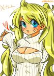  1girl blonde_hair blue_eyes breasts cleavage genderswap long_hair looking_at_viewer naruko naruto open-chest_sweater solo sweater twintails uzumaki_naruto very_long_hair 