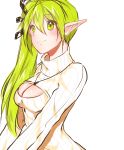  blonde_hair breasts cleavage deng_(vlvlthfk) elf elsword open-chest_sweater pointy_ears rena_(elsword) ribbed_sweater smile sweater 