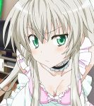  1girl animated animated_gif blinking blush breasts cleavage dress female green_eyes haiyore!_nyaruko-san looking_at_viewer maid nyarlathotep_(nyaruko-san) silver_hair solo tagme 