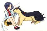  90s bike_shorts blue_hair crystal_(pokemon) labcoat nintendo pokemon pokemon_(game) pokemon_gsc skirt twintails typhlosion 