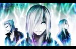  3boys blue_eyes brothers copyright_name final_fantasy final_fantasy_vii final_fantasy_vii_advent_children forest glowing glowing_eyes hair_over_one_eye kadaj konagona long_hair looking_at_viewer loz multiple_boys nature rinconagona short_hair siblings silver_hair trio yazoo 