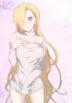  1girl blonde_hair blush bottomless embarrassed hair_over_one_eye knk_sxi long_hair naruto naruto:_the_last open-chest_sweater shirt_pull solo sweater very_long_hair yamanaka_ino 