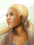  1girl abstract_background artemis_crock blonde_hair brown_eyes dark_skin dc_comics ponytail portrait simple_background solo young_justice:_invasion 