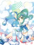  10s 1girl altaria female green_eyes green_hair long_hair lucia_(pokemon) nintendo pokemon pokemon_(game) pokemon_oras ponytail smile 