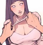  1girl alternate_costume artist_request blush breasts cleavage cleavage_cutout hime_cut hyuuga_hinata large_breasts lavender_eyes looking_at_viewer naruto open-chest_sweater solo sweater 