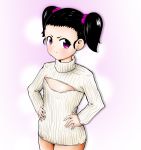  1girl bottomless child colored fij flat_chest open-chest_sweater otakin04 p-tan solo sweater twintails violet_eyes 