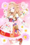 1girl aikatsu! apron bangs blush boots crown female flower gradient gradient_background himesato_maria knee_boots long_hair looking_at_viewer plant ringlets simple_background solo sparkle standing violet_eyes white_flower wings 