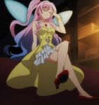  closed_eyes fairy fairy_wings inou-battle_wa_nichijou-kei_no_naka_de litia_(inou-battle) long_hair pink_hair screencap wings 