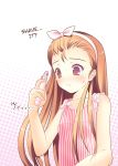  1girl al_azif_(artist) aru_(abyssinia) blush brown_hair electric_razor hairband hard_translated idolmaster long_hair minase_iori red_eyes solo translated 