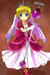  1girl bianca&#039;s_daughter blonde_hair blue_eyes crown dragon_quest dragon_quest_v dress gown mutsuki_(moonknives) princess slippers solo staff veil 