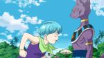  1girl 2boys animated animated_gif blue_hair bulma clouds dragon_ball dragonball_z dragonball_z_battle_of_gods god_of_destruction_beerus lowres multiple_boys slapping vegeta violence 